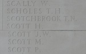 Hugh Scott's name on the Arras Memorial